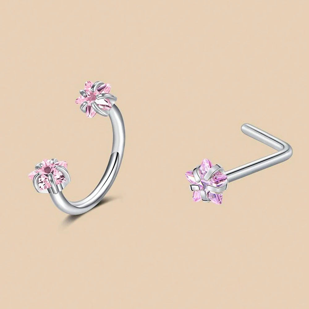 6/2pcs Horseshoe Nose Rings With L-Shape Nose Stud, Stainless Steel Rianbow CZ Nose Ring,, Lip Eyebrow Helix Ear Piercing - 2