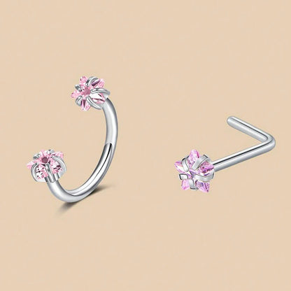 6/2pcs Horseshoe Nose Rings With L-Shape Nose Stud, Stainless Steel Rianbow CZ Nose Ring,, Lip Eyebrow Helix Ear Piercing - 2