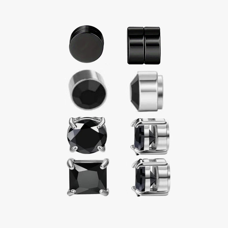 Set of man's magnetic earrings without punching ear clips,stainless steel personalized punk style women's ear studs - 4 pairs