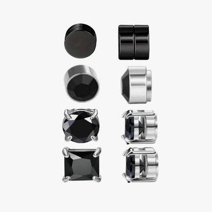 Set of man's magnetic earrings without punching ear clips,stainless steel personalized punk style women's ear studs - 4 pairs
