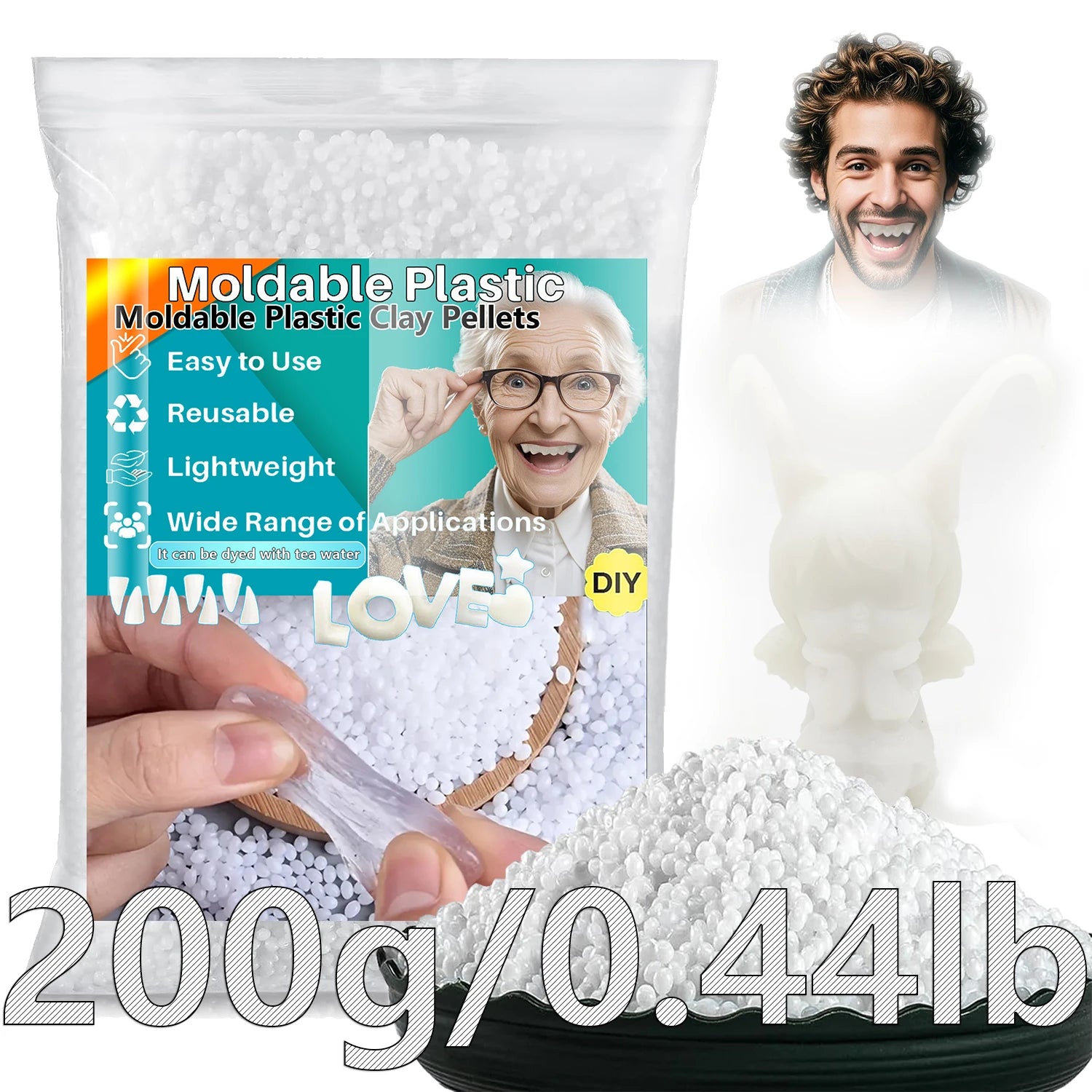 Moldable Plasti - party temporary teeth decoration, thermoplastic bead multi shaped plastic melt reusable hot bead crafts, DI