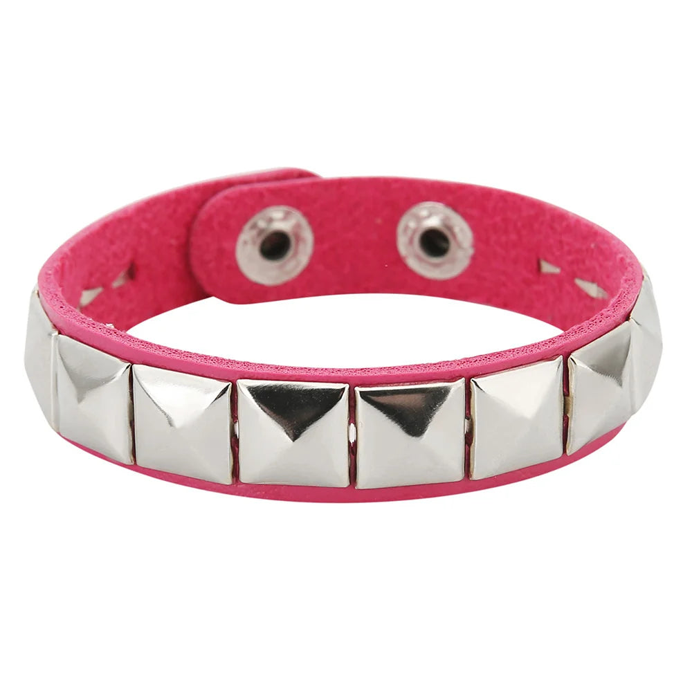 New One Row Punk Rock Studded Bracelet Square Spiked Leather Cuff Bracelet for Men Women \Wristband Bracelet - 3