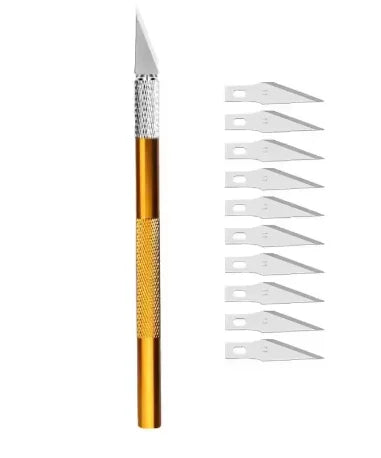 Engraving Cutter with Blade Metal Handle, Craft Carving, Sculpture Paper, Non-Slip Knife, DIY Repair, Leather Tools - gold