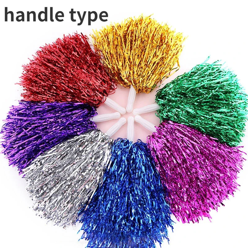 Cheerleading Pom Poms with Handle Cheer Balls Gold Yellow Pink Red Green Blue for Hand Dance Women Girl Kids Pompoms Accessor