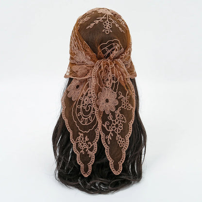 Elegant Lace Scarf Hollow Out Embroidery Foulard Bandana Solid Color Triangular Scarf Thin Vintage HandkerChiefs for Hair Wom