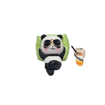 Cute Panda & Bunny Car Dashboard Decor Relaxed Resin Animal Figurines for Car Interior Decor & Home Office Desk Mini Statues 