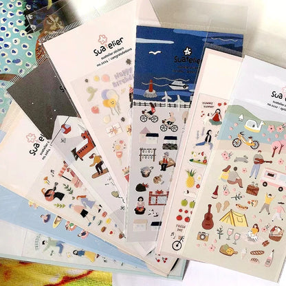 Suatelier Scrapbook Stickers Korea Stationery Junk Journal Diary Deco Sticker Scrapbooking Supplies DIY Photo Album Decoratio