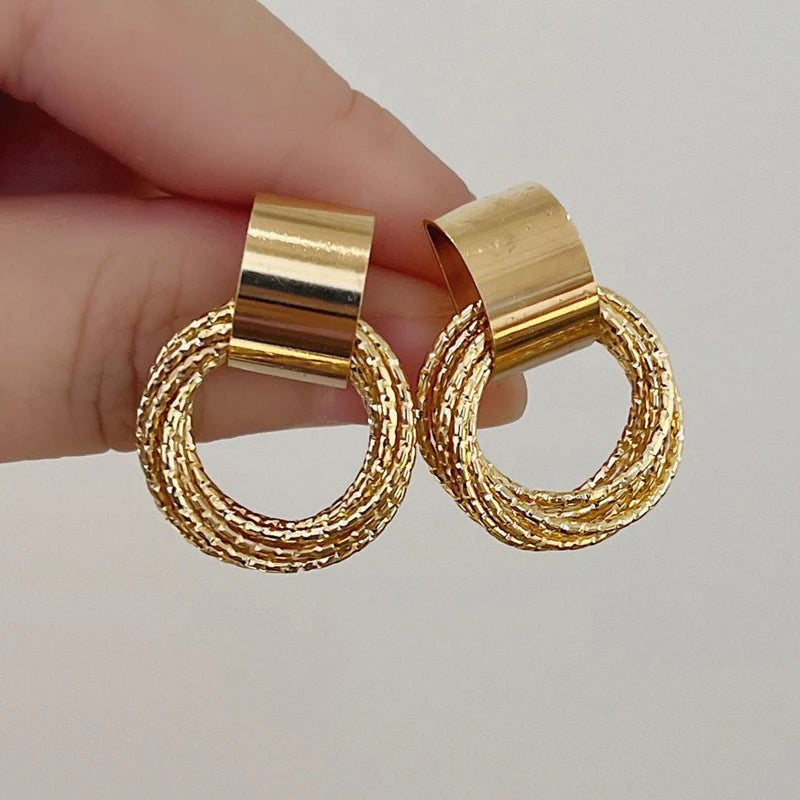 Vintage Metal Round Drop Earrings for Women Trendy Party Geometry Statement Jewelry Multilayer Small Circle Dangle Earrings