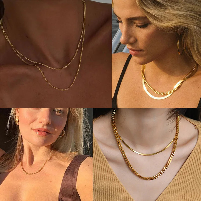 Vnox Cuban Chain Necklace for Men Women,Basic Punk Stainless Steel Curb Link Chain Chokers,Vintage Gold Color Solid Metal Col