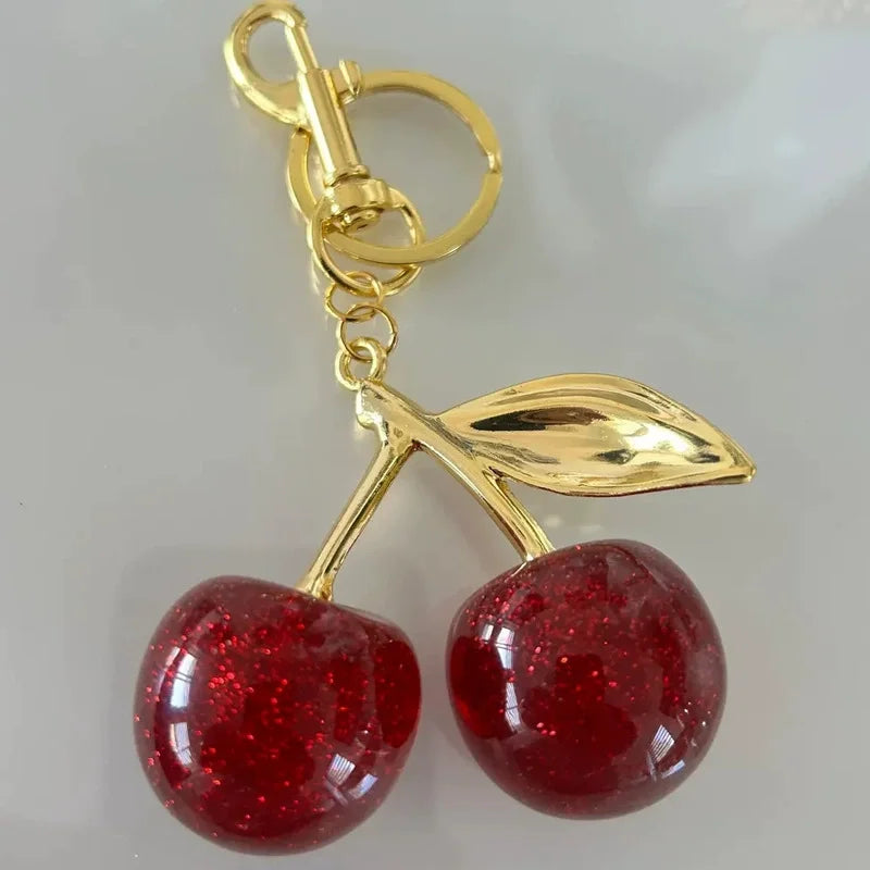 Trendy Red Cherry Pendant Keychain for Women Cute Bag Decorations Multifunctional Jewelry Car Key Accessories Charm Keyring G