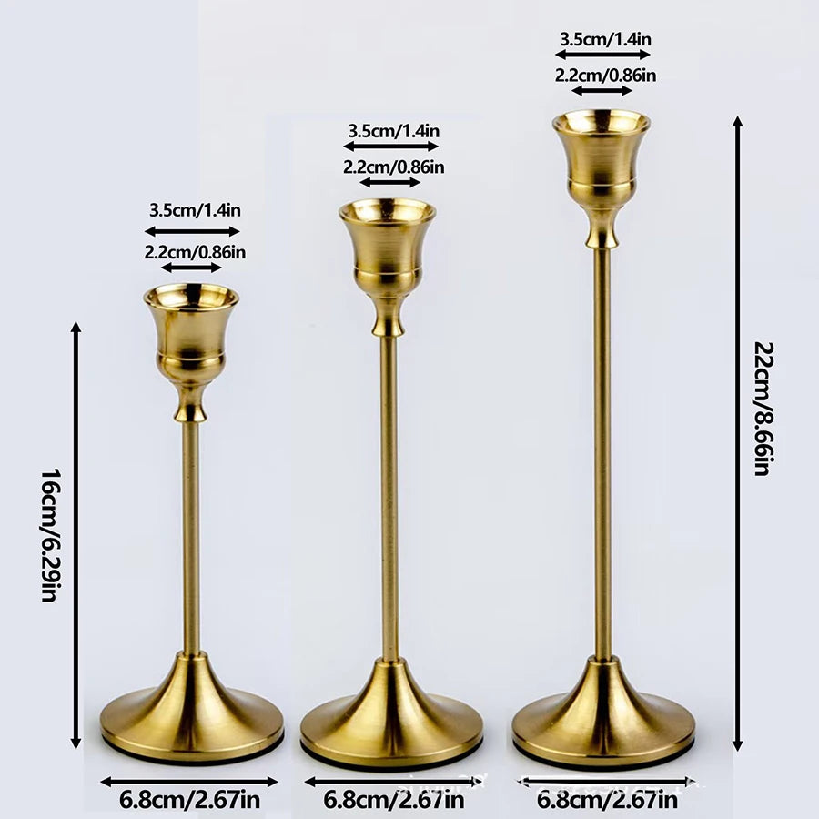 Set of 3 Vintage Elegant Metal and Aluminum Tabletop Candle Holders, Suitable for Wedding Anniversary, Home and Hotel Decorat
