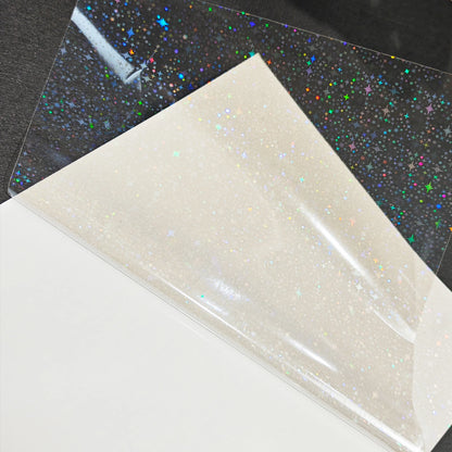 50pcs Holographic Sticker Paper 2.9 X 4.1 Inch Clear Vinyl Self-Adhesive Waterproof Transparent Cold Laminating Film for Craf