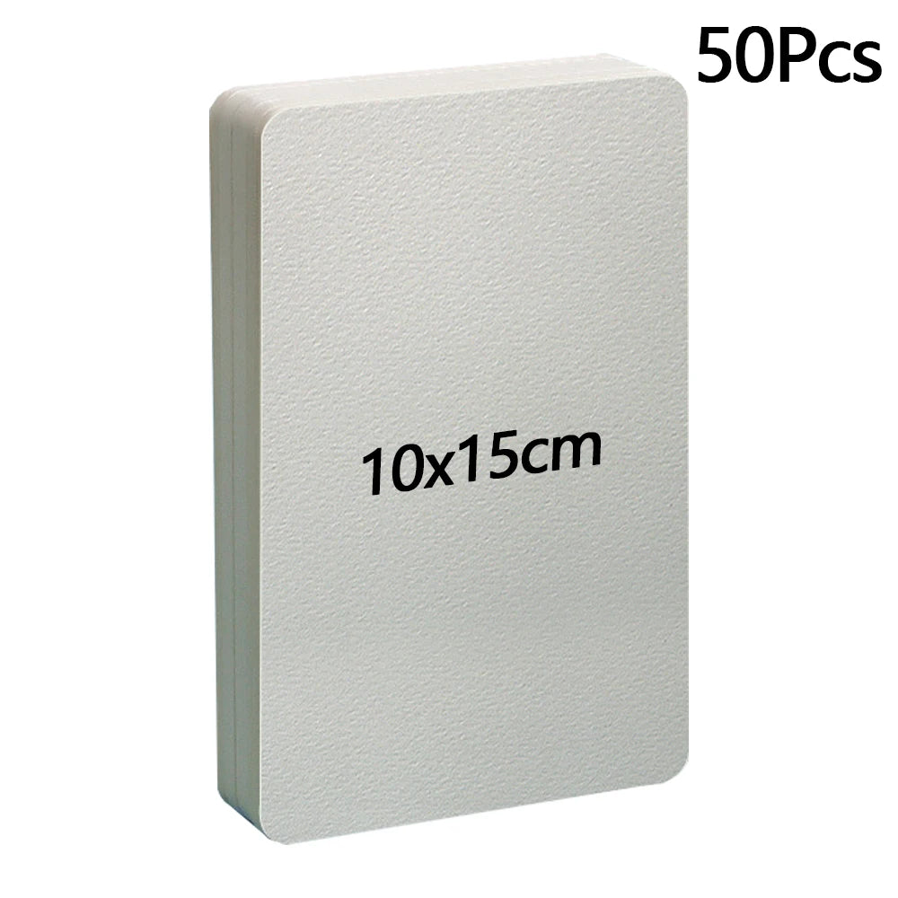 50Pcs 300g Blank Watercolor Paper Cards Portable Postcard Square Round for Painting School Student Art Supplies - Rectangle 1