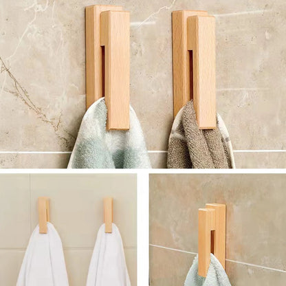 Nordic Wood Wooden Hook Strong Adhesive Punch Free Wood Wall Hook Door Hanger Coat Peg Key Decor Holder Bathroom