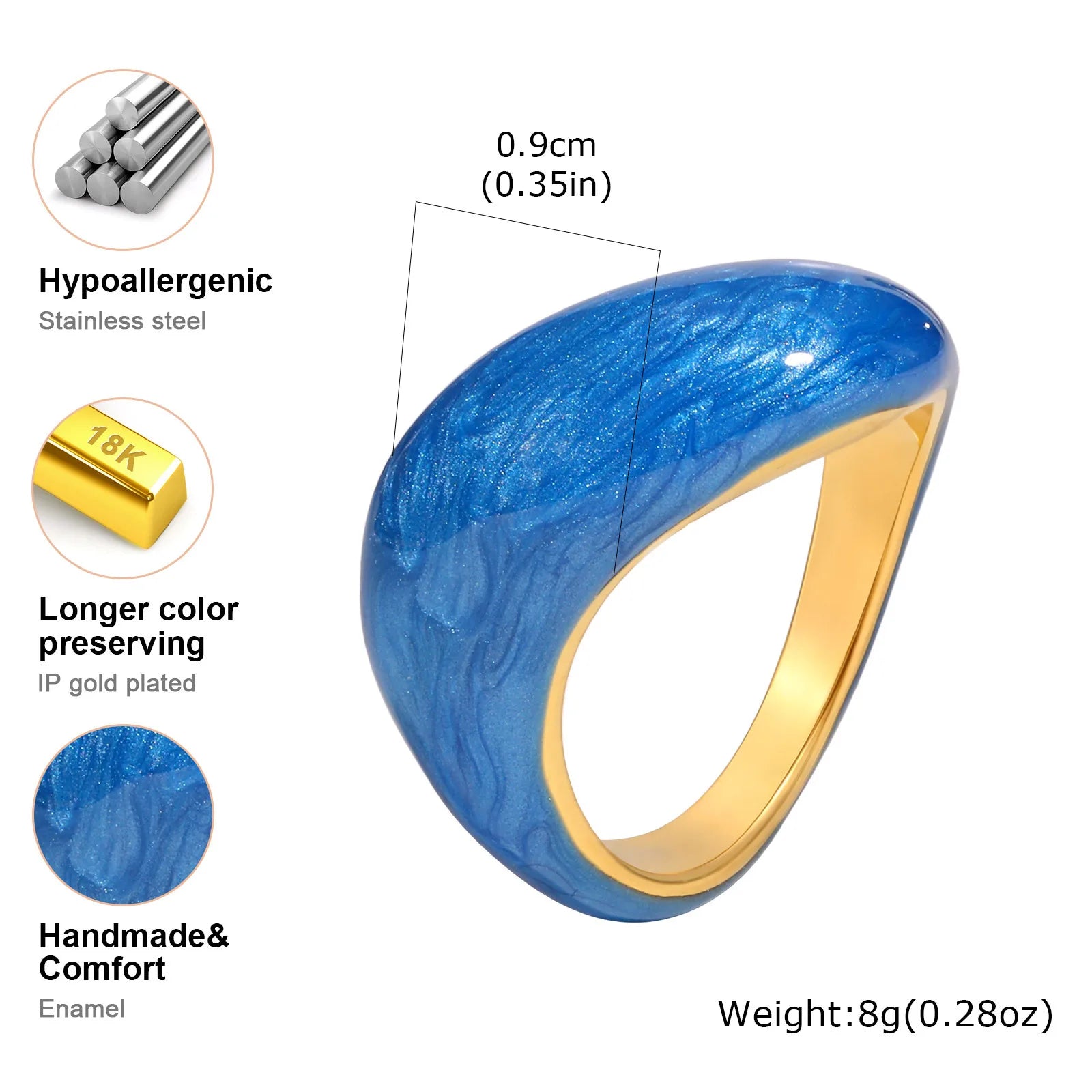 Chunky Open Twist Stackable Rings for Women, Blue Geometric Bold Enamel Crossover Statement Ring Band Waterproof - RC-726G07-