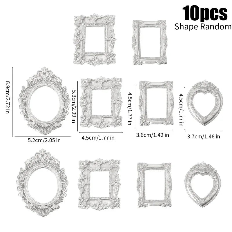 10/30PCS Mini Vintage Resin Picture Frame Small Picture Frames Antique Silver Gold Frames for Dollhouses Ornaments Wall Hangi