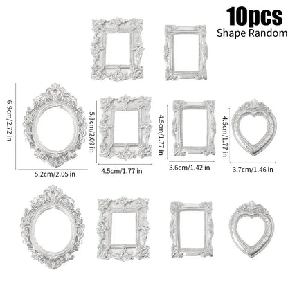 10/30PCS Mini Vintage Resin Picture Frame Small Picture Frames Antique Silver Gold Frames for Dollhouses Ornaments Wall Hangi