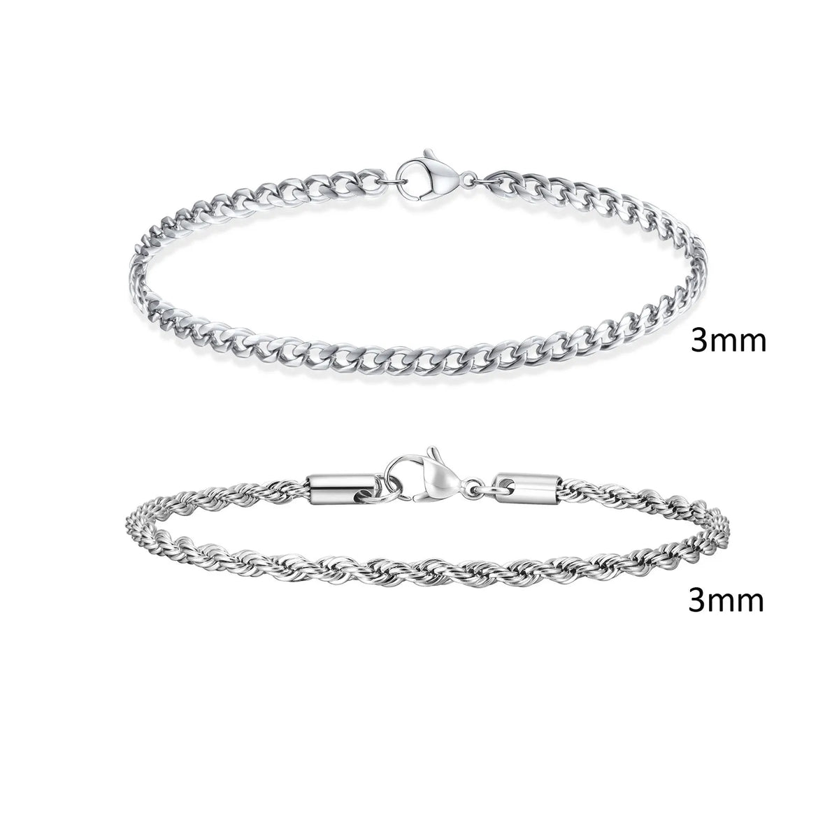 2pcs Men's Chain Bracelets,Stainless Steel Silver Gold Black Color Twist Rope Chain Wristband,Trendy Cuban Link Chains Gift -