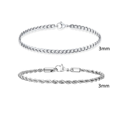 2pcs Men's Chain Bracelets,Stainless Steel Silver Gold Black Color Twist Rope Chain Wristband,Trendy Cuban Link Chains Gift -