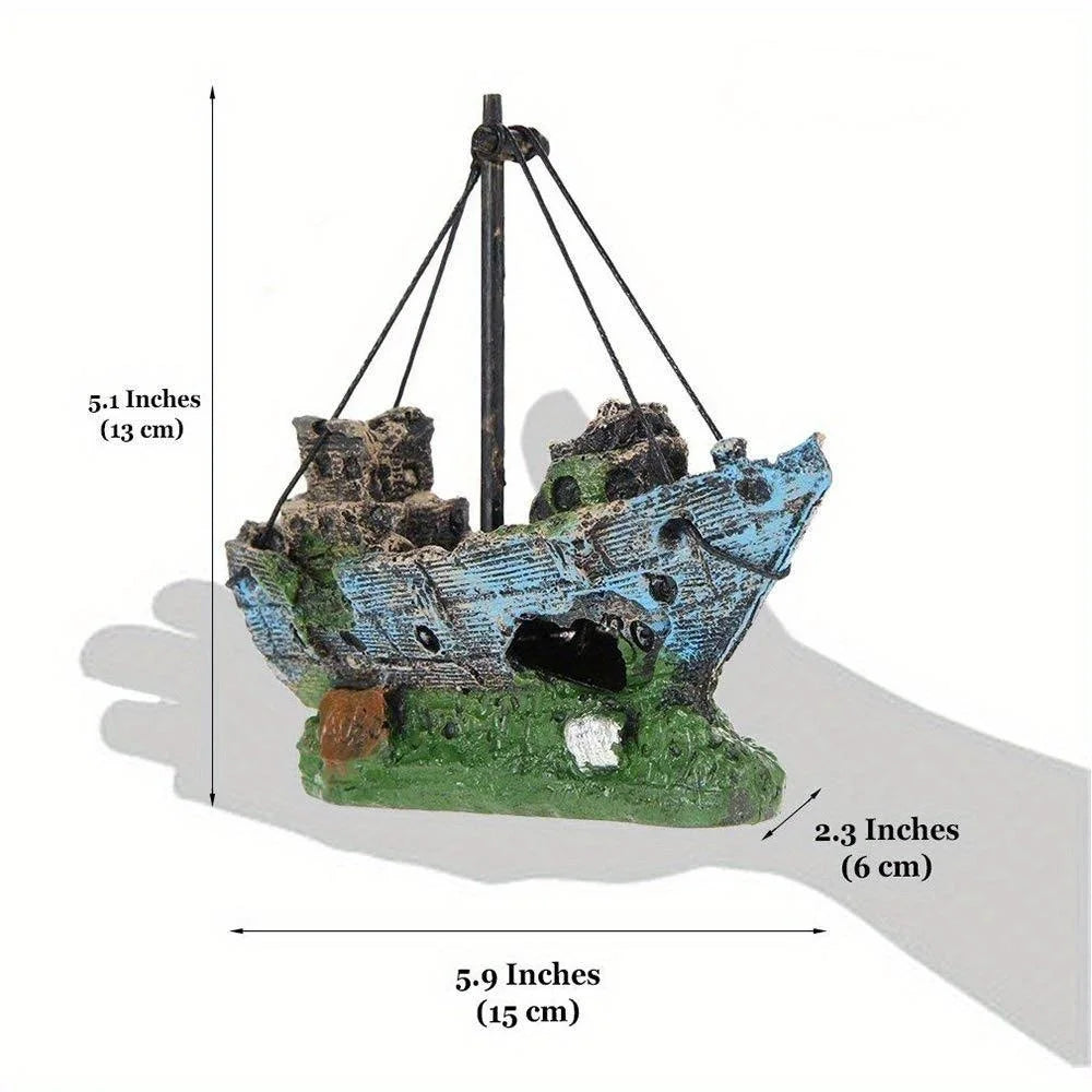 Aquarium Fish Tank Landscape Wreck Ship Decor Resin Boat Ornament Aquarium Accessories Decoration - B
