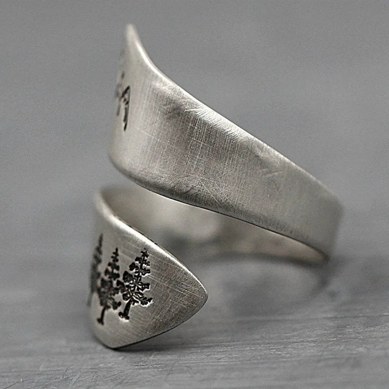 New Simple Trendy Women's Ring Green Tree Forest Mountain Brushed Wedding Ring Women's Party Jewelry Creative Open RingWholes