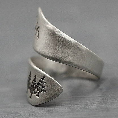 New Simple Trendy Women's Ring Green Tree Forest Mountain Brushed Wedding Ring Women's Party Jewelry Creative Open RingWholes