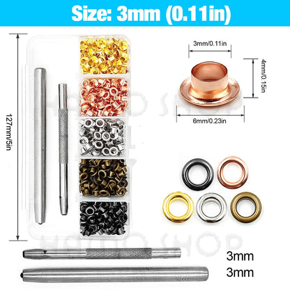 200pcs Metal Eyelet Gromment Kit Eyelet Punch Install Tool Set With Storage Box For LeatherCraft Shoes Belt Cap Bag Tags Clot
