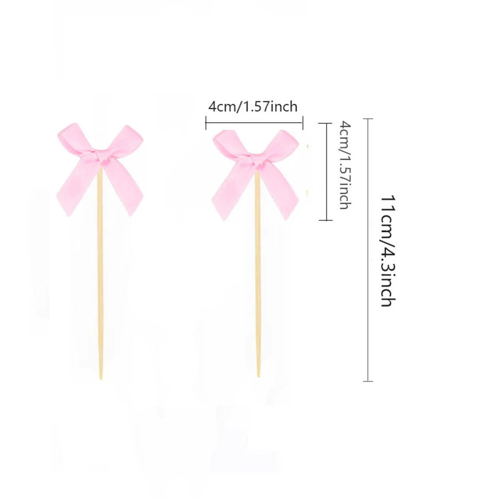 10pcs Pink Bow Cupcake Topper Pink Bow Birthday Decor Coquette Themed Party Decoration Bridal Shower Cake Topper Bow Party De