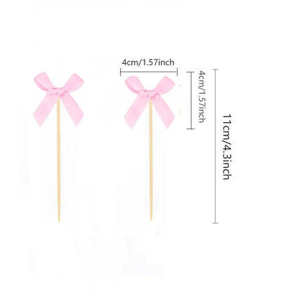 10pcs Pink Bow Cupcake Topper Pink Bow Birthday Decor Coquette Themed Party Decoration Bridal Shower Cake Topper Bow Party De