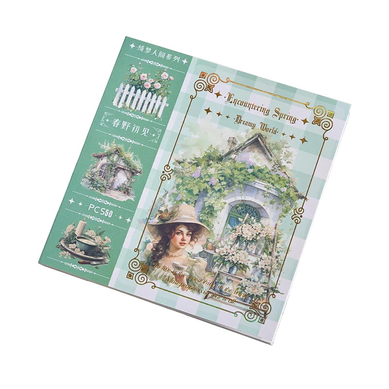 Garden Journal Stickers, 50 Sheets Junk Journaling Sticker Book, Scrapbook Supplies, Watercolor Scrapbooking For Adults - Gre