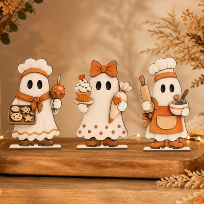 3 Pieces/Set of Autumn Wooden Ornaments, Vintage Autumn Standee Three-Piece Set for Desktop Decoration, Maple Leaf and Sunflo