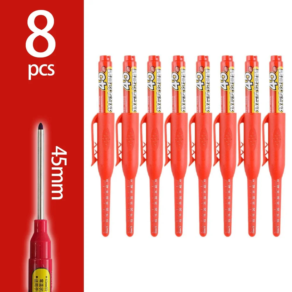 4-60Pcs 45mm Long Nib Head Carpenter Pen Deep Hole Marker Pens Black/Blue/Red/White for Measuring Woodworking Hand Tools - Re