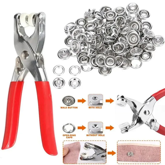 400pcs Prong Rings 9.5mm Buckle Buttons Metal Colour Pliers Snap Button Claw DIY Set Hand Pressure Plier Rivet Buckle Sew Too