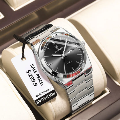 POEDAGAR Luxury Men's Watches Waterproof Luminous Date Week Men Watch Stainless Steel Casual Fashion Quartz Man Wristwatch Re