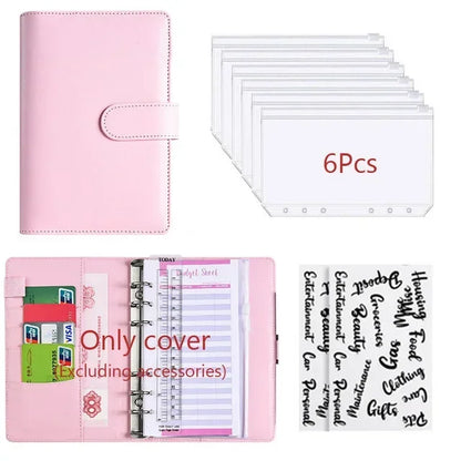 2026 A6 Binder Budget PU Leather PlannerPockets Expense Budget Sheets Notebook Cash Envelope Organizer System with Clear Zipp