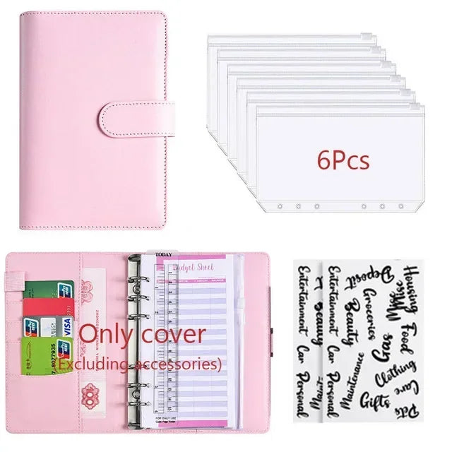 2026 A6 Binder Budget PU Leather PlannerPockets Expense Budget Sheets Notebook Cash Envelope Organizer System with Clear Zipp