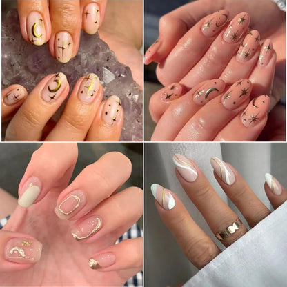 30 Sheets Gold Nail Art Stickers 3D Self-Adhesive Nail Decals Gold Line Star Nail Stickers for Acrylic Nails Gold Leaf