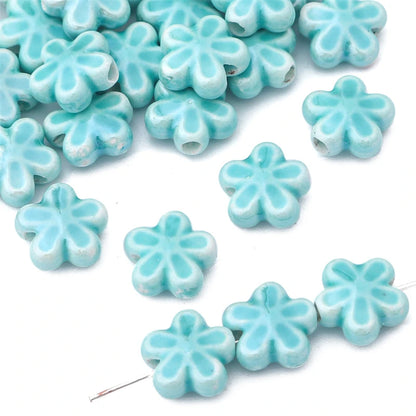 10Pc 12mm Handmade Colorful Flower Shape Ceramic Loose Spacer Beads Charm for Bracelet Necklace Earring DIY Jewerlry Making
