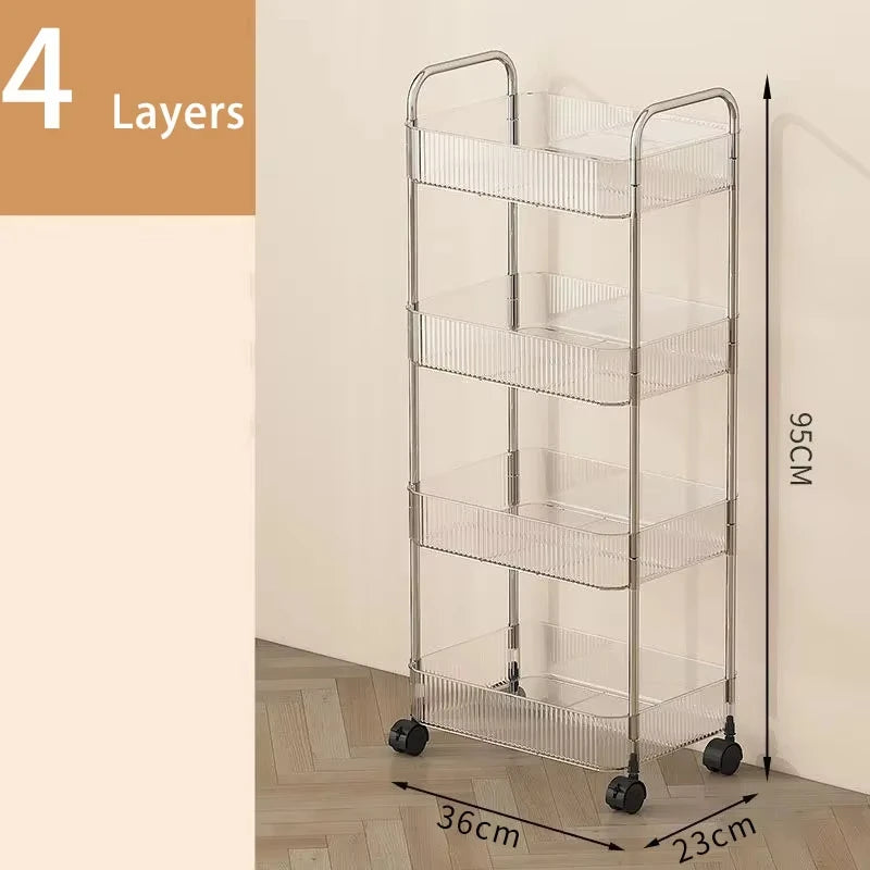 Mobile Shelf with Wheel Multi-Layers Storage Rack Home Trolley for Snacks Cosmetic Sundries Organizer 2/3/4 Tiers Rolling Car