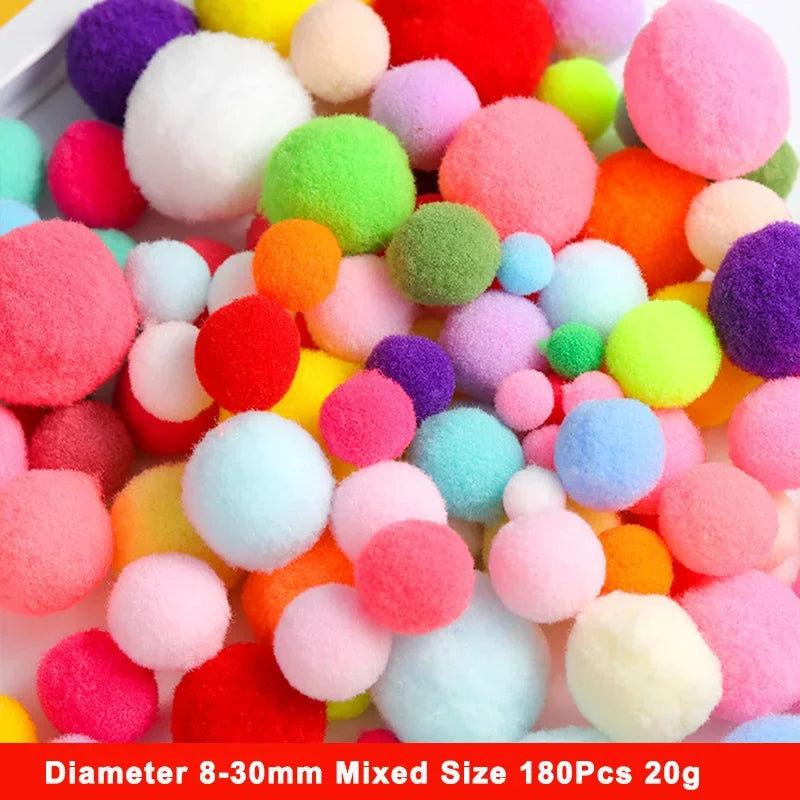 8-30mm Pom poms Multi-Colored Pompoms Soft Fluffy Puff Pompom Balls for Kid DIY Creative Craft Wedding Decor Sewing Supplies 