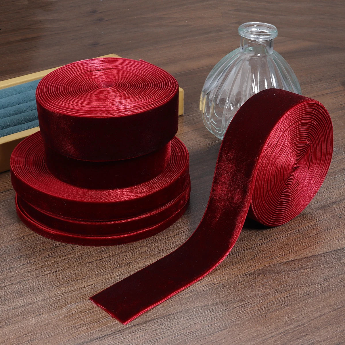 5-10yards 6/10/15/25/32mm Wine Red Single-sided Velvet Ribbon Handmade Bow Gifts Bouquet Wrapping DIY Christmas Party Decorat