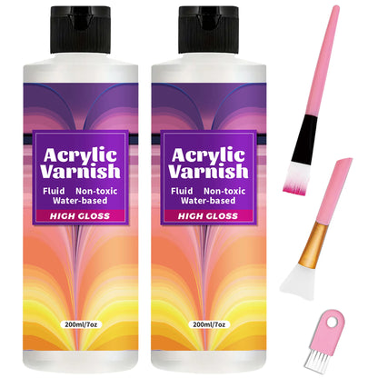 200ML Acrylic Varnish High Gloss Finish, Protective Clear Coat for Paintings, Non-Yellowing Waterproof Sealant, Anti-Cracking