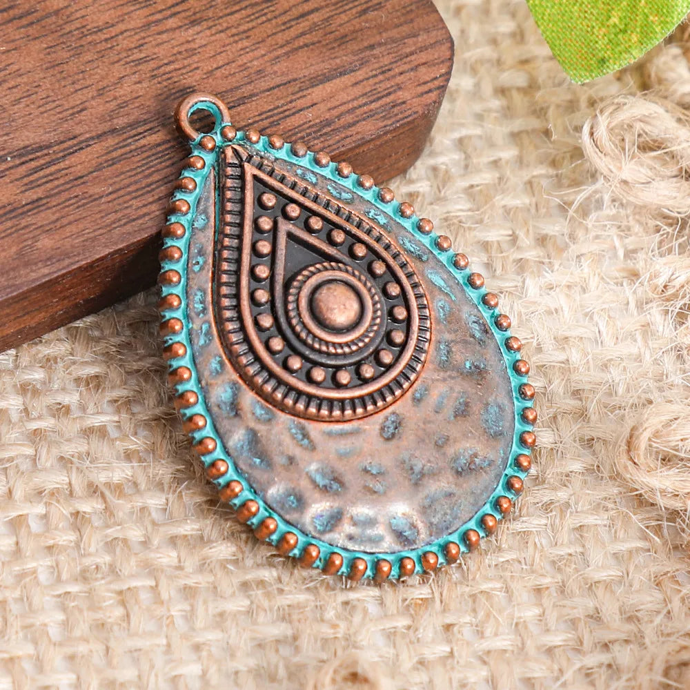Retro Vintage Ethnic Bohemia Teardrop Pendants for Women Earrings Necklaces Charms for DIY Making Jewelry Accessories