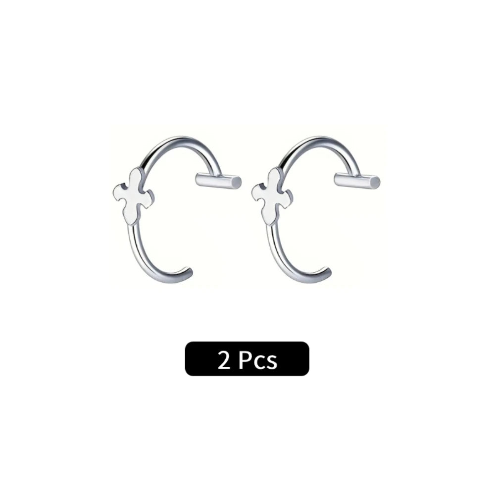2Pcs/6Pcs Stainless Steel Fake C Clip Lip Ring Labret Piercing Earring Fake Nose Piercing Cool Women Body Jewelry Non-Pierced