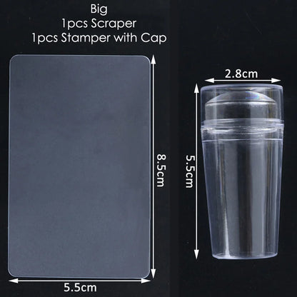 1pc Transparent Silicone Nail Art Stamping Kit French Design For Manicure Plate Stamp Polish Seal Two Side Stamper Scraper To