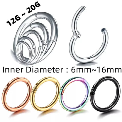 1PC Hinged Segment Nose Hoop Rings Women Surgical Steel Nose Rings Septum Clicker Ring Ear Daith Hoop Earring Piercing Jewelr
