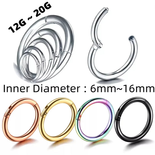 1PC Hinged Segment Nose Hoop Rings Women Surgical Steel Nose Rings Septum Clicker Ring Ear Daith Hoop Earring Piercing Jewelr