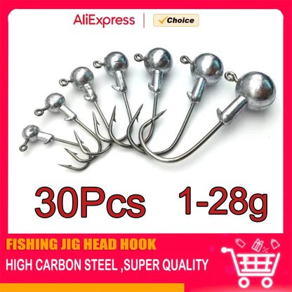 MrLurion 30pcs 1g 2g 3g 5g 10g 14g 18g 22g 25g 28g Fishing jigging head hook ,round head rigs fishhook for soft worm crank lu