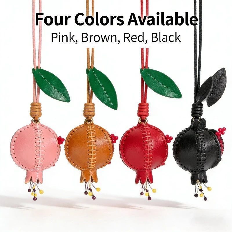 Handmade Vegetable Tanned Leather Pomegranate Keychain Fruit Bag Charm Cute Purse Pendant Car Mirror Accessories For Women Gi