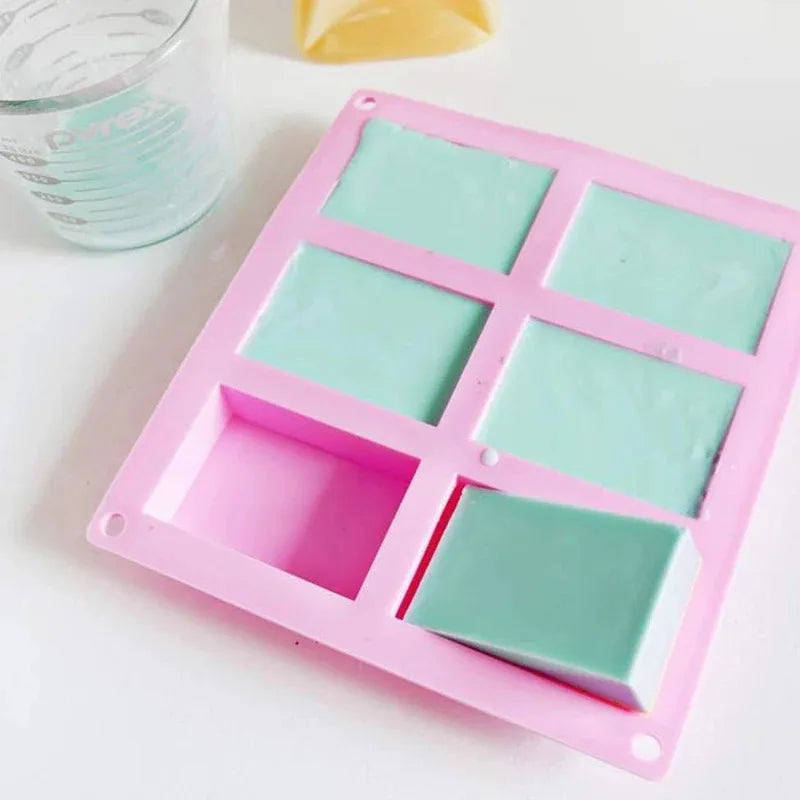 6 grid Handmade Soap Silicon Mold 6 types Floral Pattern Flat Bottom Essential oil Toilet Soap DIY Baking Cake Square Mold